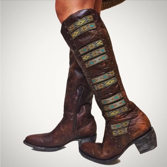 Old Gringo | Elina 18in in Brass Aztec Detailed Sides Inner Zip Size 7B - Picture 1 of 10